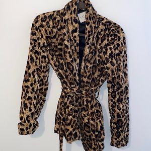 Velvet cheetah print smoking jacket